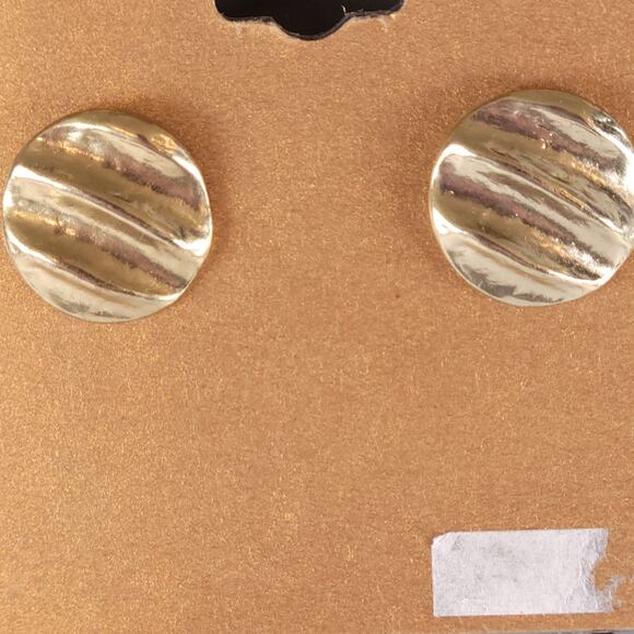 Monet Gold Tone Textured Round Pierced Earrings Vintage Style Jewelry, Gift Bag - Picture 2 of 10